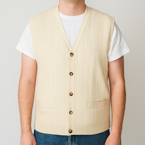 Eddie Bauer Men's Cream Button-Up Vest m - Picture 1 of 4